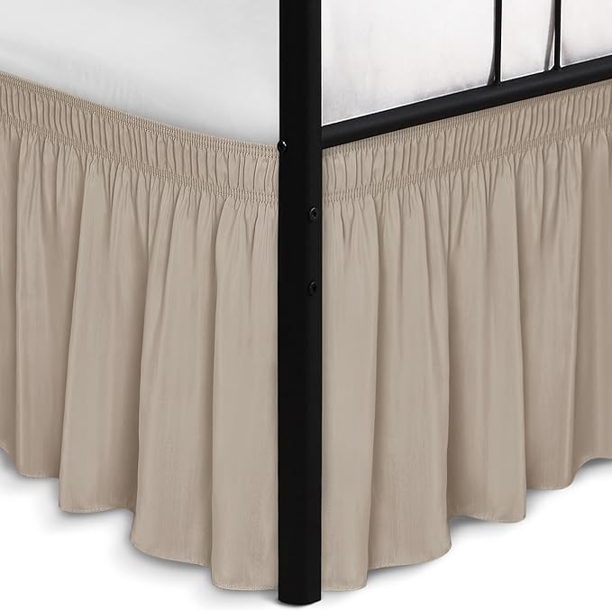 Biscaynebay Wrap Around Bed Skirts with Split Corners for King Beds 18" Drop, Light Camel Adjustable Elastic Dust Ruffles Easy Fit Wrinkle Resistant Silky Luxurious Fabric Machine Washable