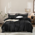Black Duvet Cover Oversize Queen Size 100% Washed Cotton Bedding Set Cover 1 Duvet Cover with Zipper Closure and 2 Pillowcases, 98inch x 98inch