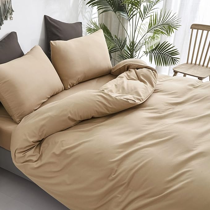 Cottonight Champagne Comforter Set Twin Khaki Bedding Set Full Solid Golden Color Blanket Quilts Soft Simple Breathable Modern Fashion Comforter Set for Women Men