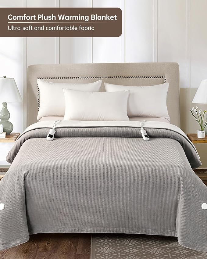 Electric Heated Blanket King Size, Washable Blanket Warmer with Dual Control for Home for Adults, Super Cozy Soft Fabric 100" x 90", 9 Heat Levels, 1-9H Auto-Off, ETL Certified, Gray