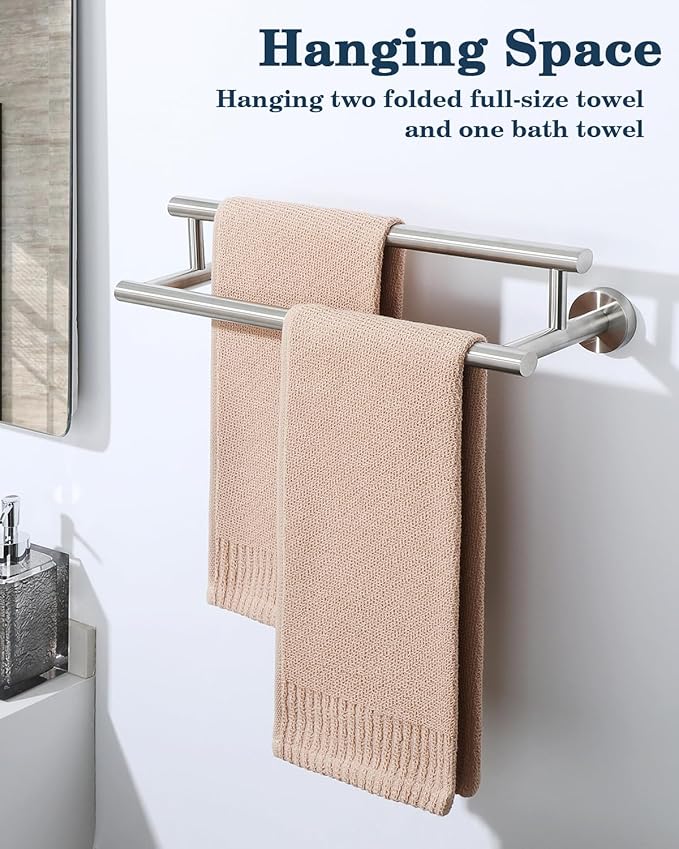 Alise Double Bath Towel Bars,12 Inch Towel Racks for Bathroom Wall Mount,SUS304 Stainless Steel Towel Holder,Space-Saving Towel Hanger,Modern Decor Towel Rod,Brushed Nickel Towel Rail,GYT6902-300-LS