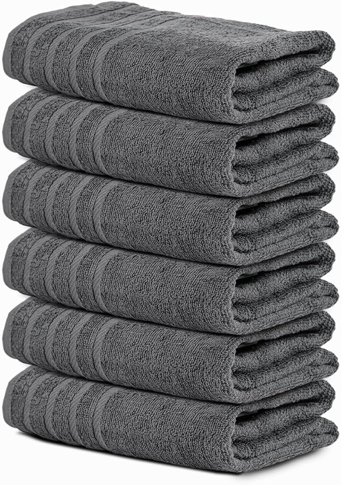 TOALLA_ Bath Towels_30x60_Pk 6_Dark Grey Bath Towels (6-Pack, 30W X 60 L Inches) Dark Grey Color- Cotton Towel for Gym, Bath, Spa, Shaving, Shampoo, for Daily use, Large