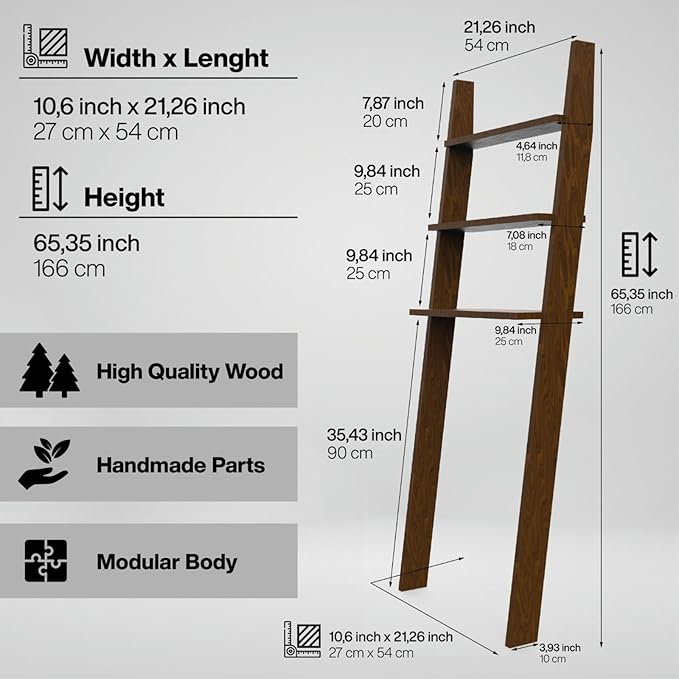 Over The Toilet Birch Wood Bathroom Organizer Shelves, 3-Tier Freestanding Above Toilet Storage Ladder Shelf, Standing Space Saver Behind Toilet Small Bathroom Organizer (Verde)