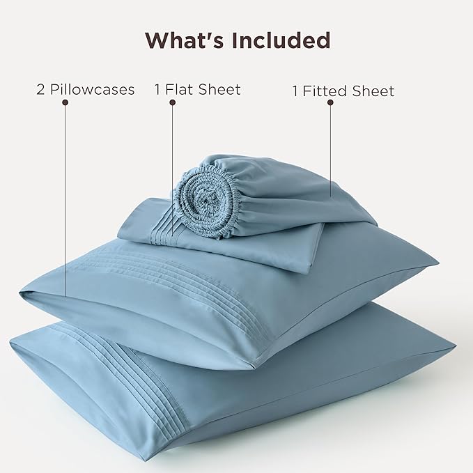 Bedsure Deep Pocket King Sheet Set - Fits Mattresses Up to 21 Inches Thick - 4 Piece GentleSoft Bed Sheets, Moisture Wicking, Soft & Cooling Bedsheet & Pillowcases, Easy & Secure Fit, Mineral Blue