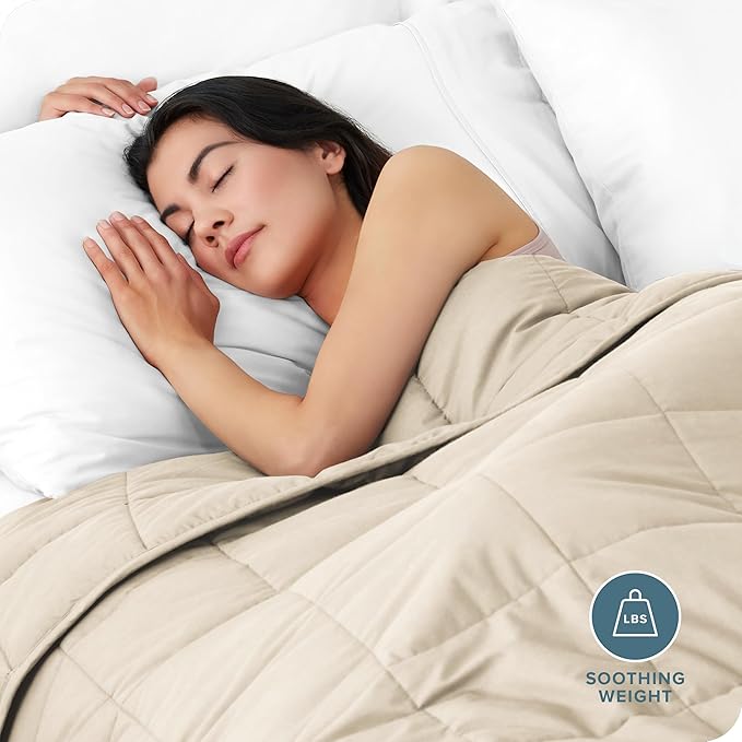 Bare Home Weighted Blanket Queen Size 20lb (60" x 80") for Adults - All-Natural 100% Cotton - Premium Heavy Blanket Nontoxic Glass Beads (Sand, 60"x80")