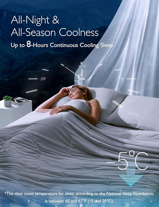 Momcozy Life CoolMurm Cooling Comforter for Hot Sleepers, Twin/Twin XL 68" x90” Soft Breathable Pregnancy Cooling Blanket, 3-Second Cooling, 8 Hours+ Stay Cool All Night, Deep Light Blue
