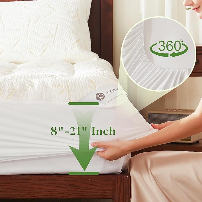 100% Waterproof Full Size Mattress Topper, Thick Pillow Top Mattress Pad，Up to 21 Inch Deep Pocket,Soft Breathable Mattress Pad for Back Pain, Protector Cover(Beige)