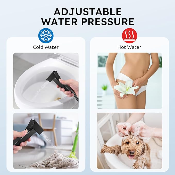 Arofa Warm Water Bidet Sprayer for Toilet with Hot and Cold Rough-in Valve, Hands-Free Handheld Jet Spray with Adjustable Water Flow, Black Square Toilet Sprayer with Bidet Hose for Feminine Wash