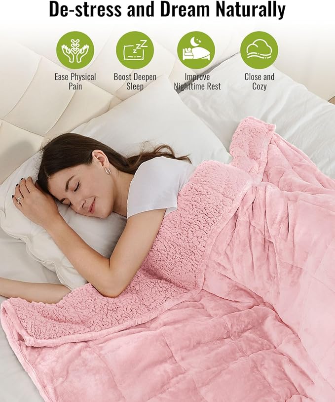 Uttermara Sherpa Fleece Weighted Blanket 12 lbs for Adult, Unicolor Ultra-Soft Fleece and Sherpa, Dual Sided Cozy Plush Blanket for Sofa Bed, 48 x 72 inches, Pink