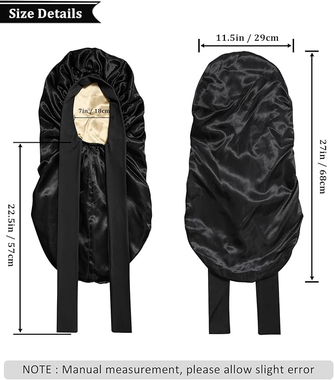 AWAYTR Long Satin Bonnet for Sleeping - Double Layer Reversible Silk Bonnet for Long Hair Women Sleeping Cap with Tie Band