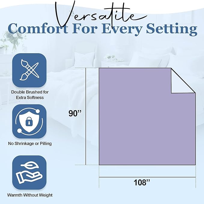 Thermee Micro Flannel Shavel King-Size All Seasons Lightweight Sheet Blanket, Machine Wash & Dry, No Pilling, 90Lx108W, Lilac