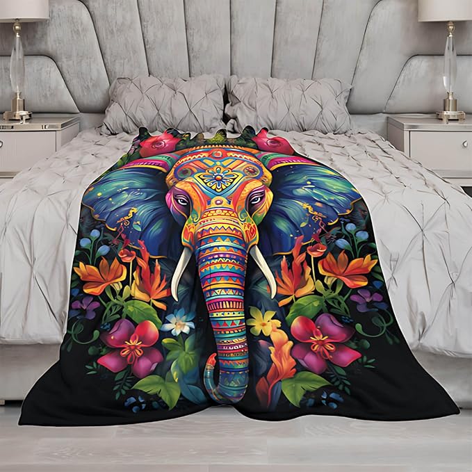 Elephant Throw Blanket, Elephant Birthday Gifts for Women and Men, Lightweight Wild Life Fleece Home Decor, Washable, No-Pilling, 60x80 Inches
