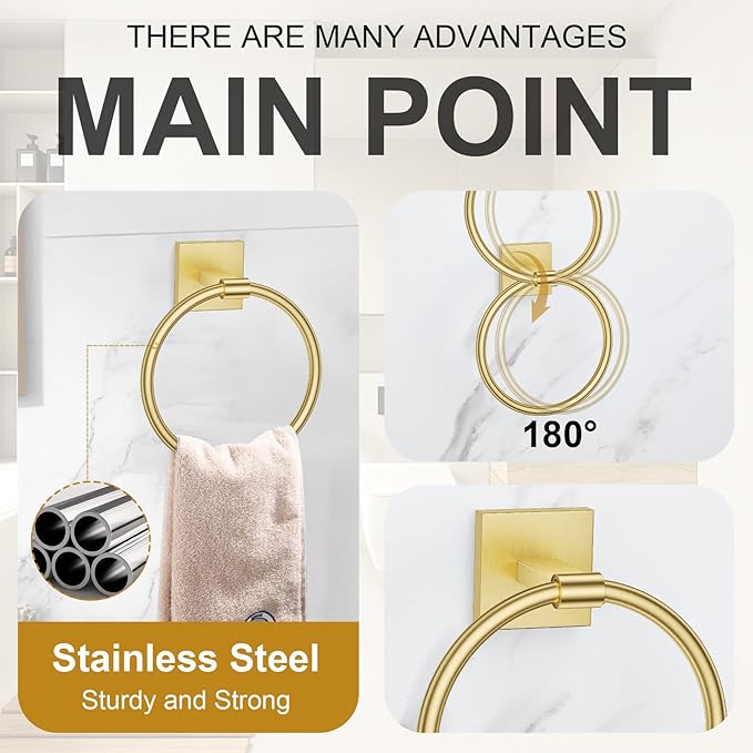 Brushed Gold Toilet Paper Holder Towel Bar Set, 5 Pieces Bathroom Hardware Accessories Set, 23.6 Inch Stainless Steel Towel Racks for Bathroom Wall Mounted