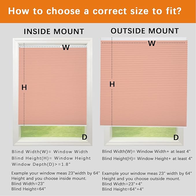 Persilux Custom Size Cellular Shades Cordless Window Blinds Blackout Window Shades Thermal Insulated Pleated Honeycomb Blinds for Windows, Home and Girl Bedroom Pink