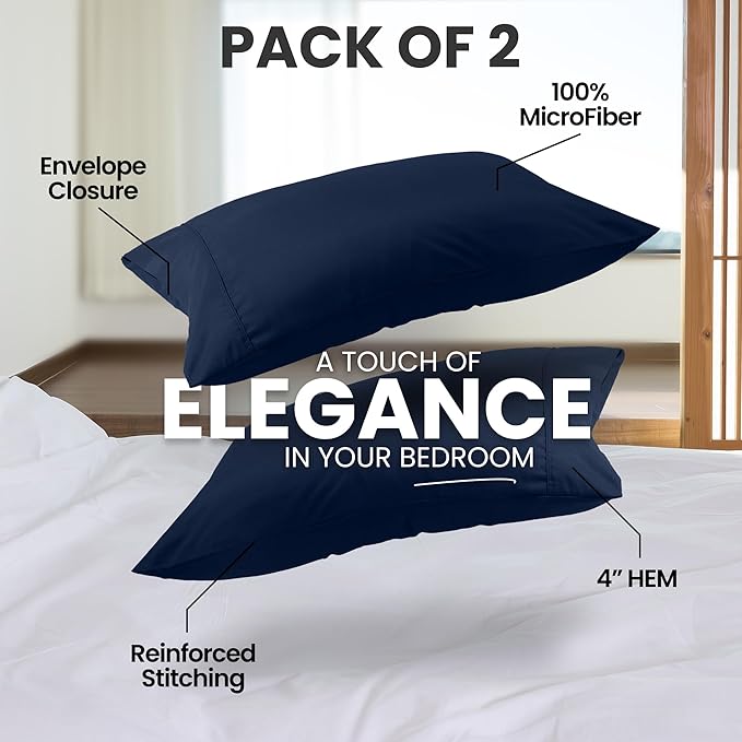 Pillow Covers by Utopia Bedding - King Size 2-Pack – Soft Brushed Microfiber – Perfect for Hospitals, Hotels, Guest Rooms – Oeko-TEX Certified, 20x40 Inches (Navy)