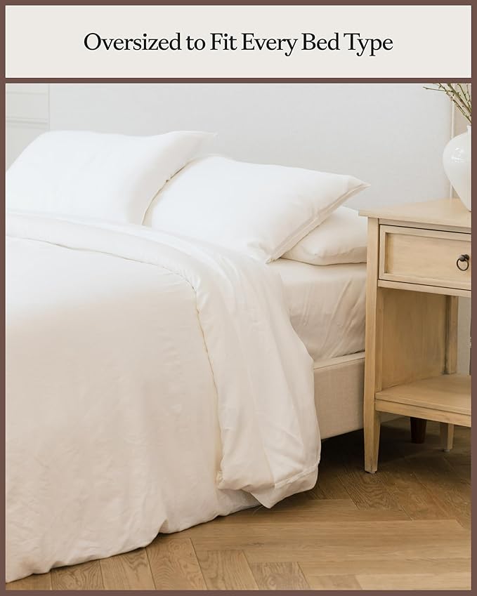 Cozy Earth Luxury Duvet Cover Queen - 100% Viscose from Bamboo - Ultra-Soft, Cooling & Lightweight Duvet Cover - Temperature-Regulating Bedding with Concealed Zip & Interior Snap Closures - White
