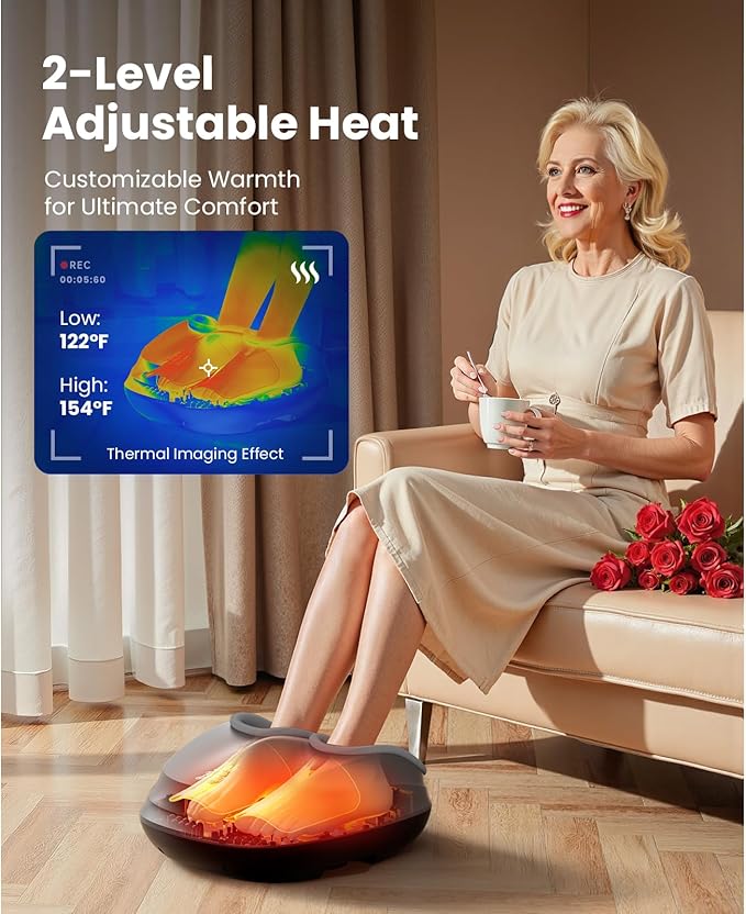 BOB AND BRAD Foot Massager with Heat and Remote, Shiatsu Deep Kneading Electric Feet Massager Machine for Plantar Fasciitis, Men Size 12