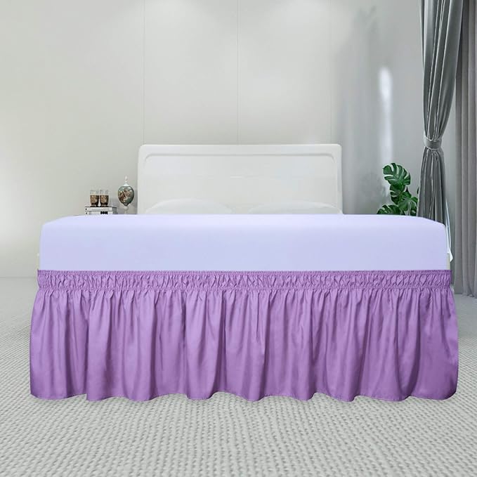 PureFit Wrap Around Ruffled Bed Skirt with Adjustable Elastic Belt - 18 Inch Drop Easy to Put On, Wrinkle Free Bedskirt Dust Ruffles, Bed Frame Cover for Queen, King and C-King Size Beds, Lavender