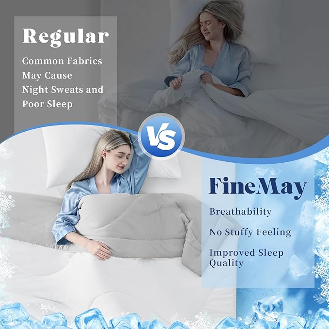Cooling Comforter Queen Size, Double-Sided Cooling Blanket for Hot Sleepers & Night Sweats, Arc-Chill Q-Max > 0.4 Breathable Ice Blanket, Lightweight Cold Comforter (80''x90'', White)