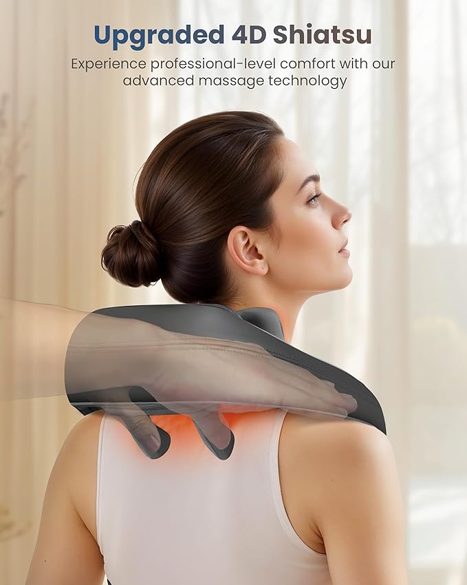 COMFIER FSA Eligible Shiatsu Neck Massager with Heat for Deep Tissue, Electric Shoulder and Back Massager for Pain Relief, Hands-Free Cordless 4D Kneading Massage, Gift for Women Men Mom Dad