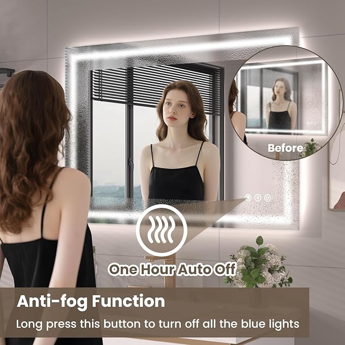 40"X30" LED Bathroom Mirror with Front Lights and Backlit, Anti-Fog, Dimmable, Shatter-Proof Tempered Glass, Lighted Bathroom Vanity Mirror for Wall with 3 Colors, Memory Function