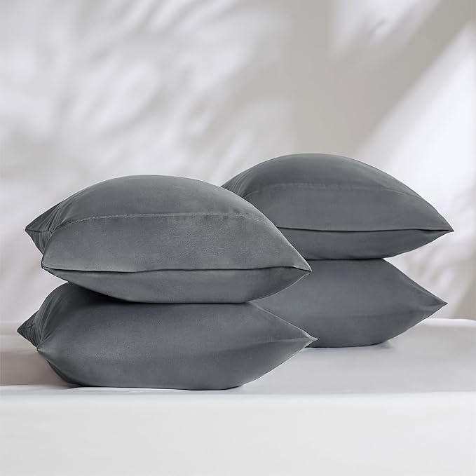 Bedsure King Size Pillow Cases Set of 4 - Dark Grey Brushed Microfiber Pillowcases 4 Pack, Super Soft and Cozy Pillow Case Cover with Envelope Closure, Wrinkle, Fade and Stain Resistant, 20x36 Inches