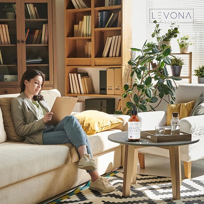 Levona Scents Oil Diffuser Essential Oils: Fragrance Oil for Diffuser - Black Velvette Diffuser Oils Scents - Woody Citrus with Herbal Floral Essential Oil Blends, Oakmoss, White Musk & Sandalwood