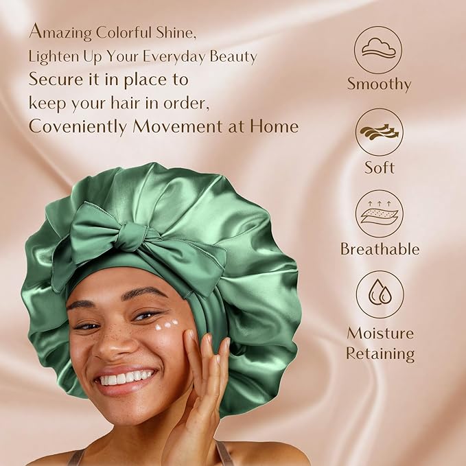 YANIBEST Silk Bonnet for Sleeping Women Adjustable Double Layer Satin Bonnet Reduce Friction Prevent Frizz Natural Curly Hair