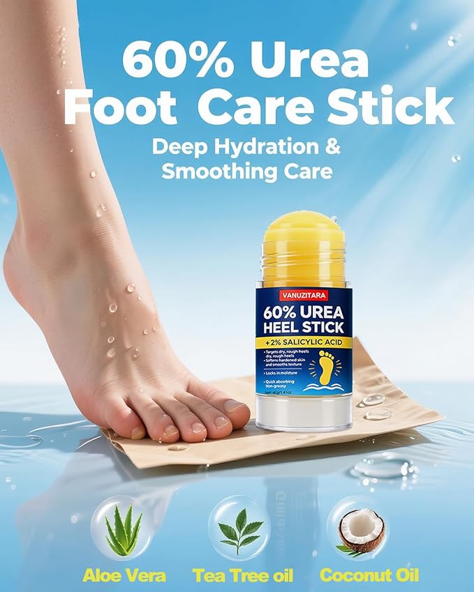 Urea Cream 60% with 2% Salicylic Acid, Foot Cream 60 Percent for Feet & Hands, Maximum Strength Urea Stick for Rough, Dry Cracked Feet Hands Elbows, Callus Remover, Skin Softener Balm 1.41oz