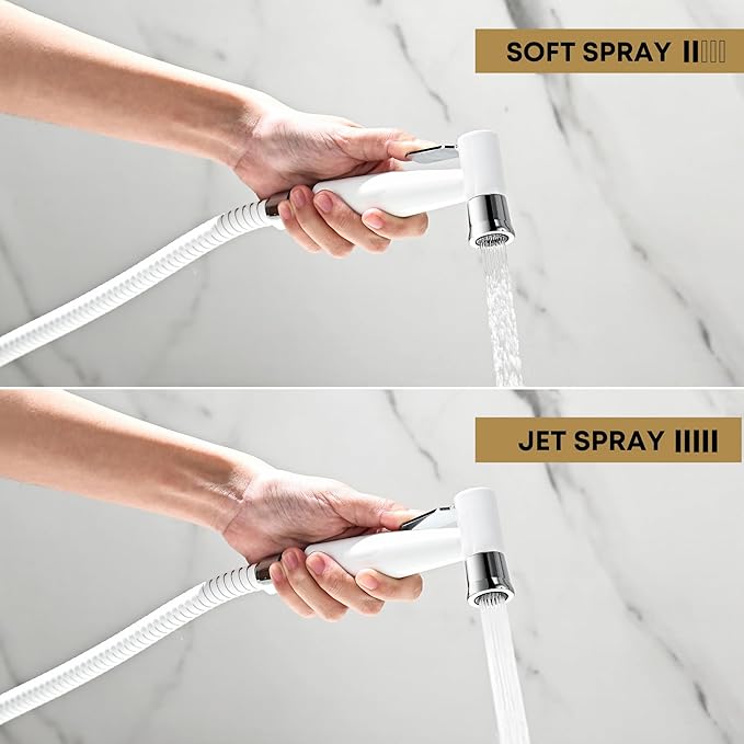 Purrfectzone Bidet Sprayer for Toilet, Bidet Sprayer for Feminine Wash, Premium Stainless Steel Jet Spray for Toilet, Wall-Mounted or Toilet Tank Mounted - White/Chrome