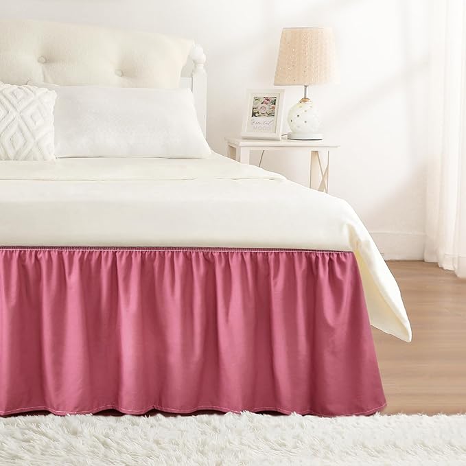 RIMELA Dusty Red Bed Skirt Queen Size 15 Inch Drop, Wrap Around Elastic Bedskirt, Dust Ruffle for Adjustable Bed Base Machine Washable Easy to Install Bed Skirts