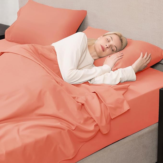 Mejoroom Full Size Sheet Set - Soft Microfiber Bed Sheets - Deep Pocket Fitted Sheet, Breathable, Wrinkle & Fade Resistant - 4 Piece (Full, Coral)