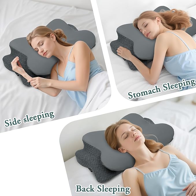 Cervical Neck Pillow for Sleeping,Memory Foam Pillows for Neck Pain Relief,Ergonomic Neck Support Contour Pillow for Side Back Stomach Sleepers,Orthopedic Breathable Pillowcase(Dark Grey)