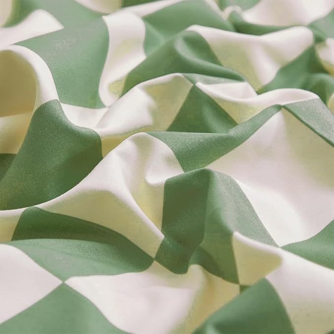 KAREVER Green White Grid Comforter Set King Sage Green Plaid Bedding Set Women Light Green White Checkered Bed Set Breathable Blanket Set Men Durable Bedding Comforter Set