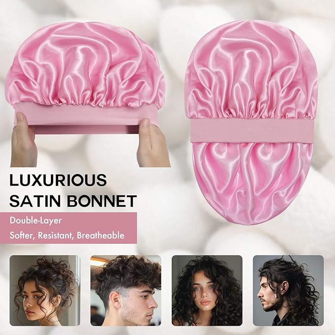 Satin Silk Bonnet for Sleeping, Double Layer Silk Sleep Cap for Men & Women, Soft Satin Lined Bonnet for Curly Hair