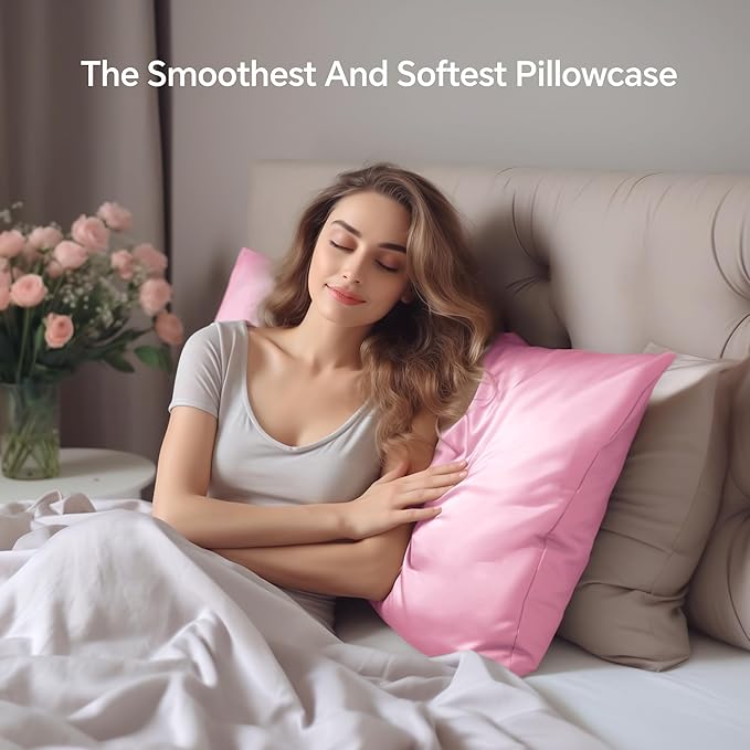 INFIIXSO Mulberry Silk Pillowcase for Hair and Skin, Silk Pillow Cases Queen Size with Hidden Zipper 20x30 Inches, Extraordinary Smooth and Soft Cooling Pillow Cases for Hot Sleepers(Pink, 1 Pack)