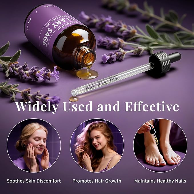 SU JUABA Clary Sage Oil Essential Oil 4 Fl Oz, 100% Pure Natural for Anxiety Relief, Skin, Hair,Diffuser, Aromatherapy -118ml