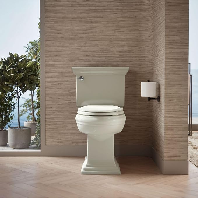 KOHLER 4636-RL-NY Cachet ReadyLatch Elongated Toilet Seat Slow Close, Soft Close Toilet Seat Quiet Lid, Contoured Grip-Tight Bumpers Installation Hardware, Apartment Essentials, Dune