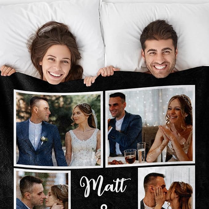 Custom Sherpa Fleece Blanket with Photos & Text - Soft, Warm & Fuzzy Personalized Couples Gifts for Boyfriend & Girlfriend - Customized Picture Blanket for Birthday, Anniversary & Christmas