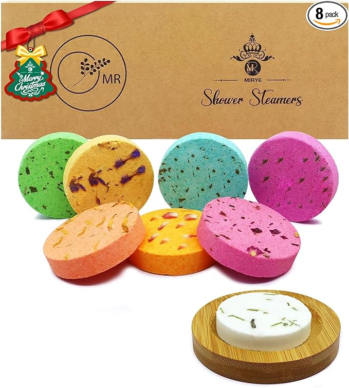 Shower Steamers Aromatherapy - 8 Pack Organic Shower Bombs with Natural Essential Oil, Self Care and Stress Relief Birthday/Home Spa/Christmas Stocking Stuffers/White Elephant Gifts for Women