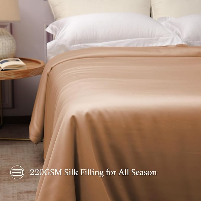 CUDDLE DREAMS Silk Filled Comforter for All Season, Detachable Tencel Duvet Cover for Easy Care, Naturally Breathable (Bronze, King)