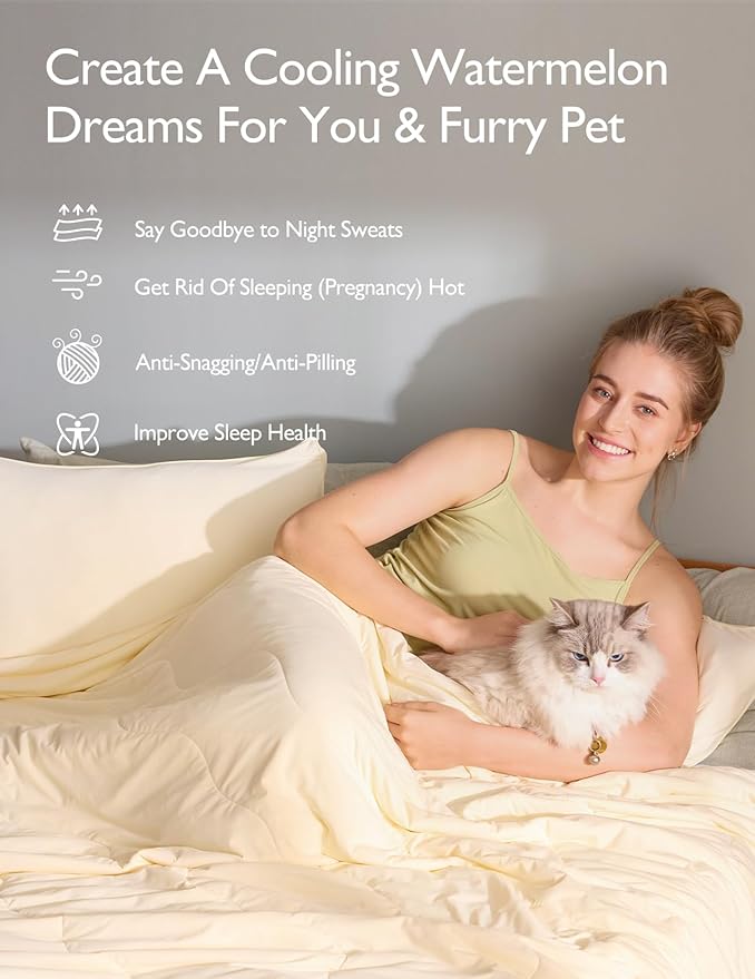 Momcozy Life CoolMurm Cooling Comforter for Hot Sleepers, King/Cali King 106"x90" Soft Breathable Pregnancy Cooling Blanket, 3-Second Cooling, 8 Hours+ Stay Cool All Night, Beige Yellow