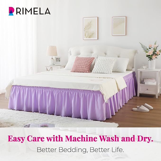 RIMELA Bed Skirting Queen Size Lilac Purple Bed Skirt 18 Inch Drop, Wrap Around Elastic Adjustable Bedskirt, Dust Ruffle for Bed Frame & Box Spring Soft Durable Fabric Machine Washable Easy to Install