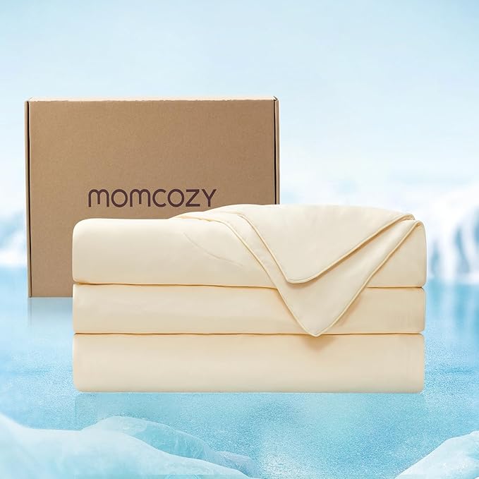Momcozy Life CoolMurm Cooling Comforter for Hot Sleepers, Full/Queen 90"x90" Soft Breathable Pregnancy Cooling Blanket, 3-Second Cooling, 8 Hours+ Stay Cool All Night, Beige Yellow