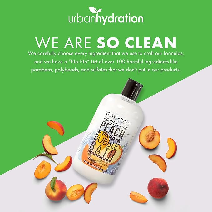 Urban Hydration Peach & Papaya Bubble Bath – Foaming Bubble Bath for Relaxation & Glowing Skin, Enriched with Vitamins A & E, Gentle for All Skin Types, Ideal for Men and Women – 16.9 Oz