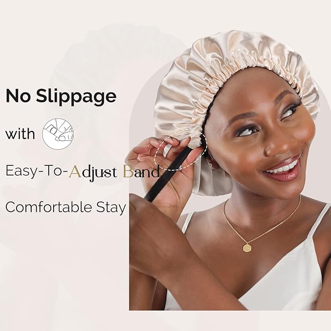 YANIBEST Adjustable Silk Bonnet Double Layer Satin Bonnet Hair Bonnet for Sleeping Bonnets for Women Hats Curly Natural Hair, Ash Grey