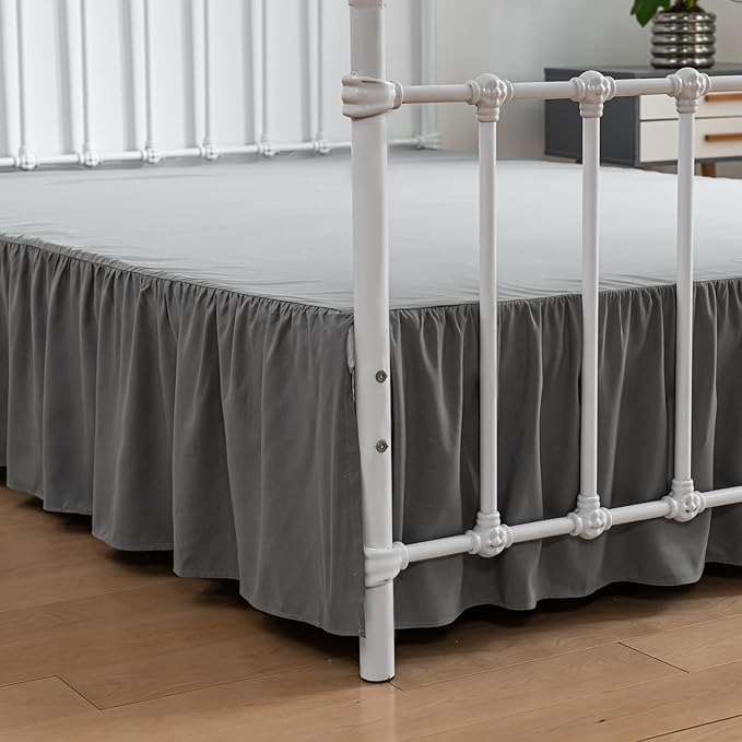 Bed Skirt Twin Size Ruffled Bed Skirts with Split Corners, 14 Inch Drop Dust Ruffle Bed Skirt with Platform, Gray