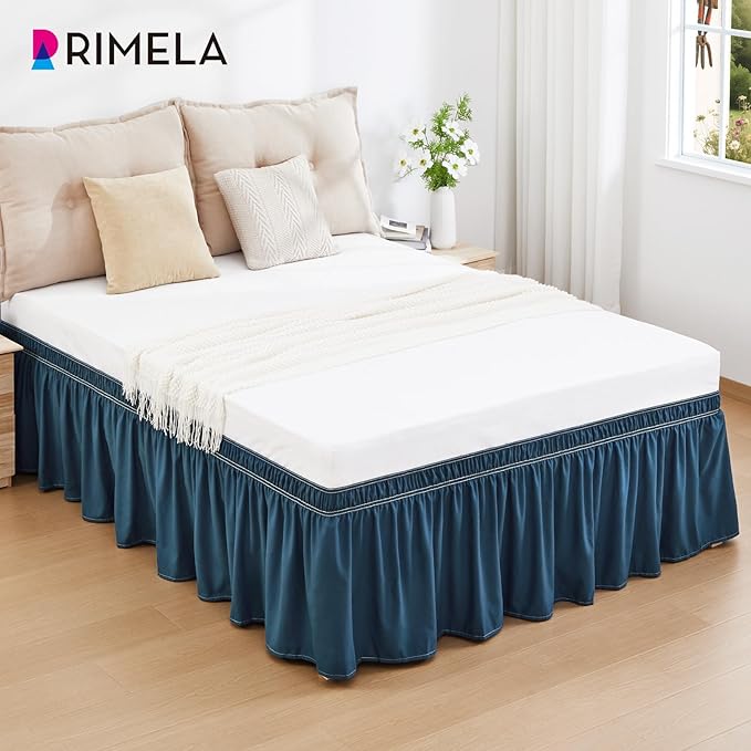 RIMELA Dark Teal Bed Skirt Queen Size 18 Inch Drop, Wrap Around Elastic Bedskirt, Dust Ruffle for Adjustable Bed Base Machine Washable Easy to Install Bed Skirts