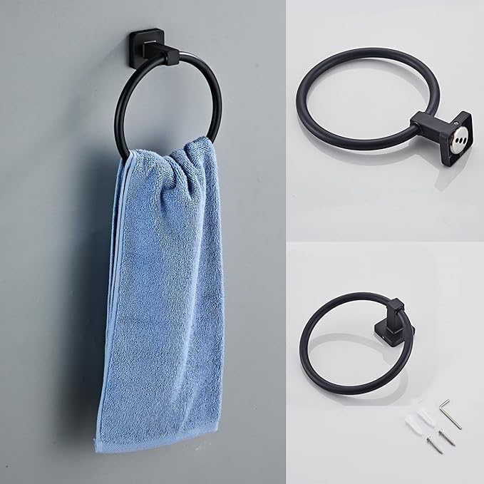 Matte Black Bathroom Hardware Set 8 Pieces,Towel Bar Set Stainless Steel Wall Mounted, Includes 16In Hand Towel Bar, Towel Ring, Robe Towel Hooks,Toilet Paper Holder, Bathroom Towel Rack Set…