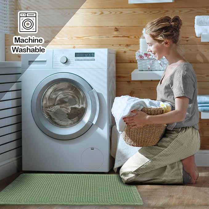 ZALL Waffle Bath Mat,Super Absorbent Non Slip Bathroom Rug,Sage Green 18x30inch,Machine Washable Ultra Soft Floor Mats